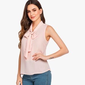 NWT Sleeveless Tie-Neck Blouse - Light Pink a size L